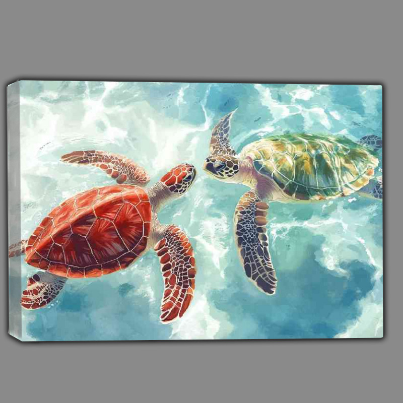 Buy Canvas : (Two sea turtles swimming in ocean)