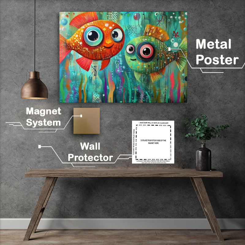 Buy Metal Poster : (Underwater duo of fish school)