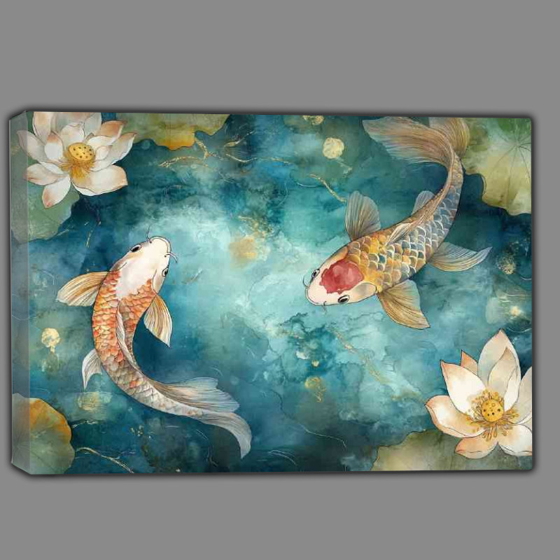 Buy Canvas : (Vibrant two koi fish swimming)