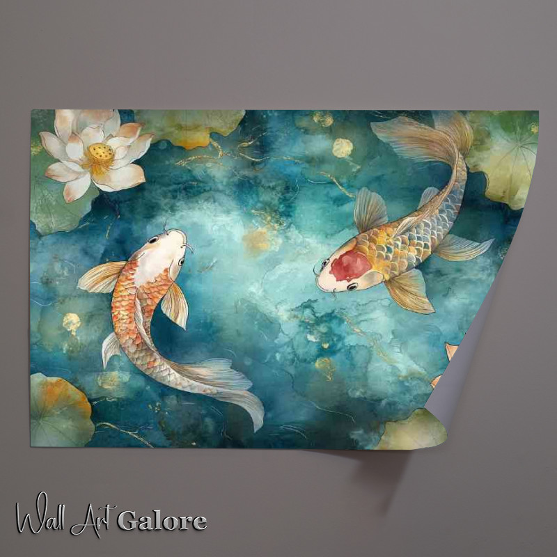 Buy Unframed Poster : (Vibrant two koi fish swimming)