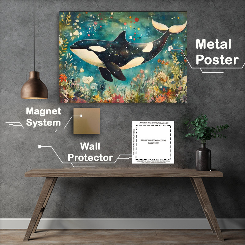 Buy Metal Poster : (Watercolour Orca in the sea bed)