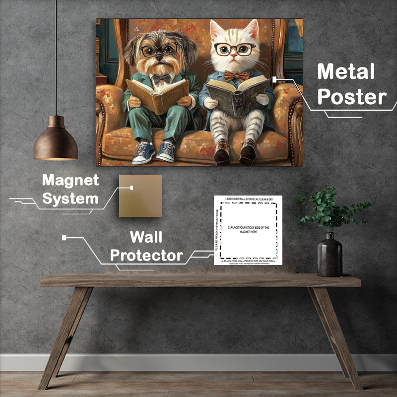 Buy Metal Poster : (Bestys cat and dog reading surreal)