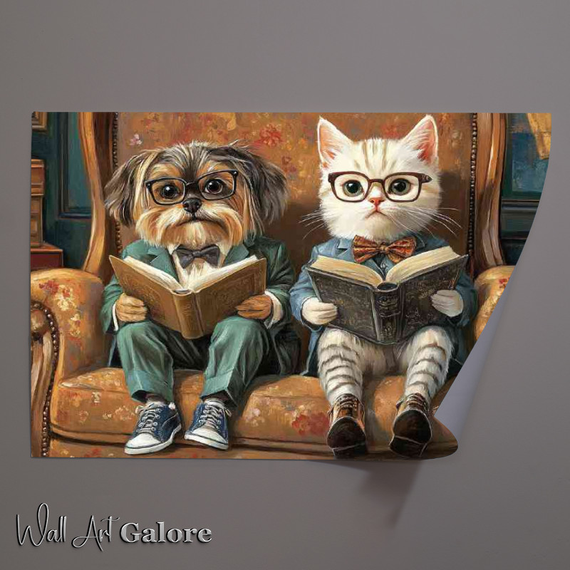 Buy Unframed Poster : (Bestys cat and dog reading surreal)