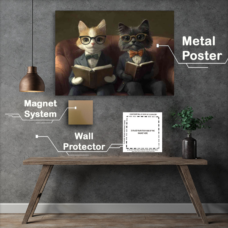 Buy Metal Poster : (Cat and dog in suits surreal)