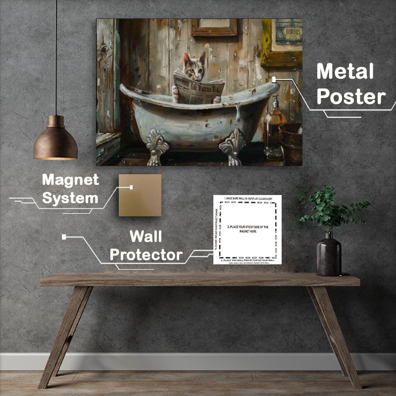 Buy Metal Poster : (Cat in the bathtub reading)