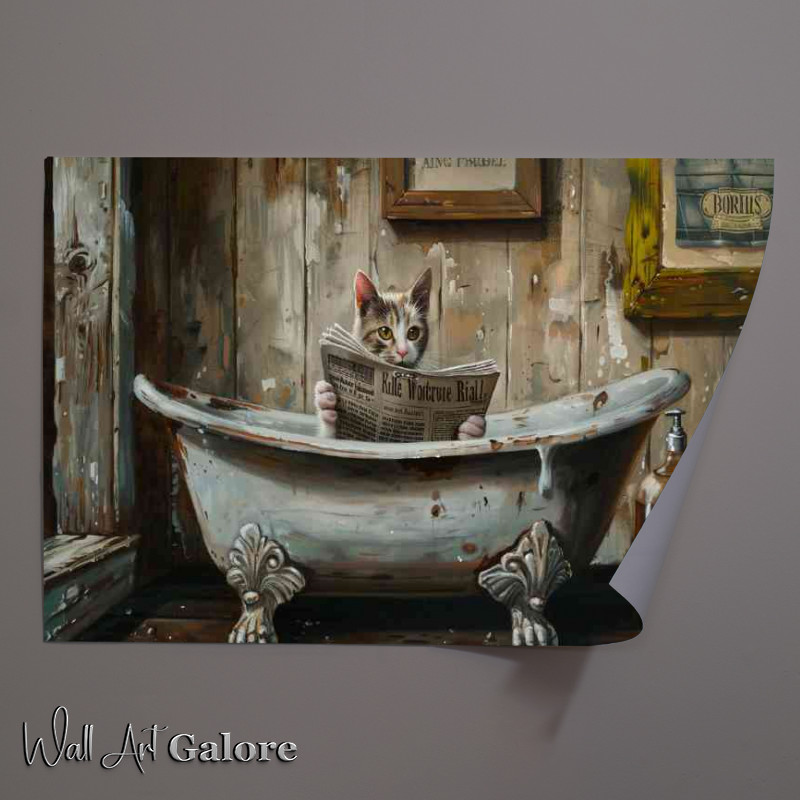 Buy Unframed Poster : (Cat in the bathtub reading)