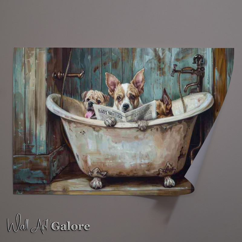 Buy Unframed Poster : (Corgi reading newspaper in the bath tub)