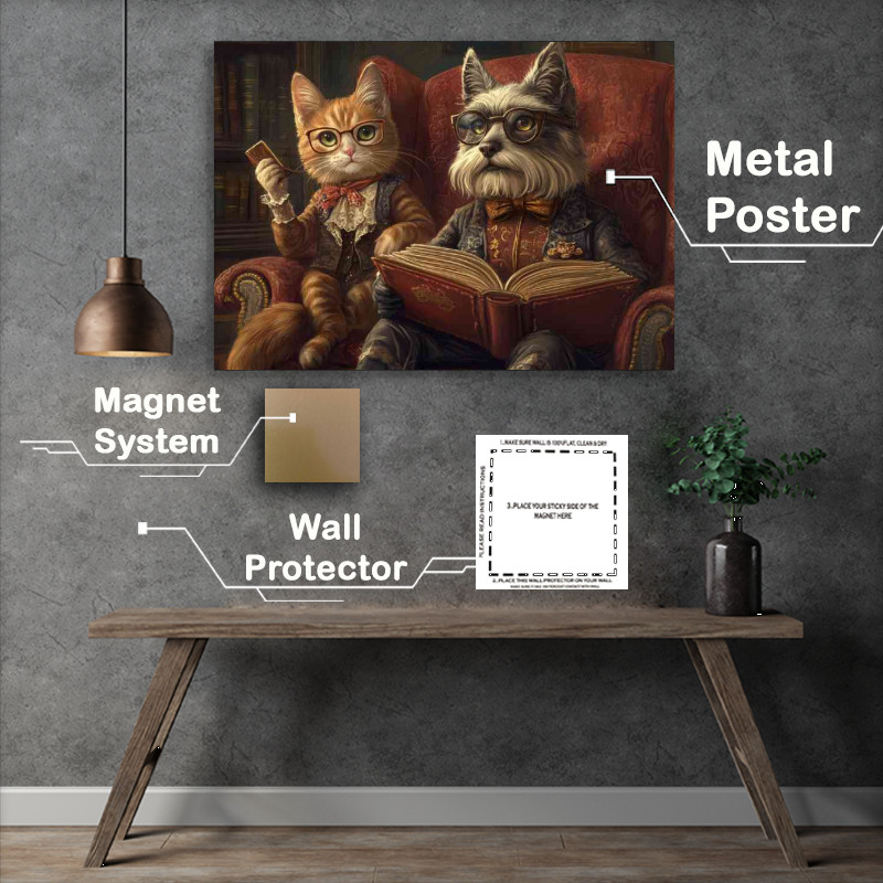 Buy Metal Poster : (Dog and cat reading newspaper)