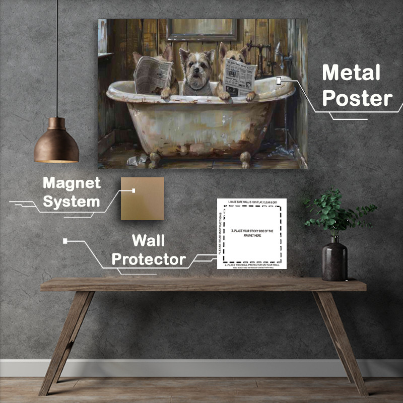 Buy Metal Poster : (Little terriers Dogs in the bath tub reading)