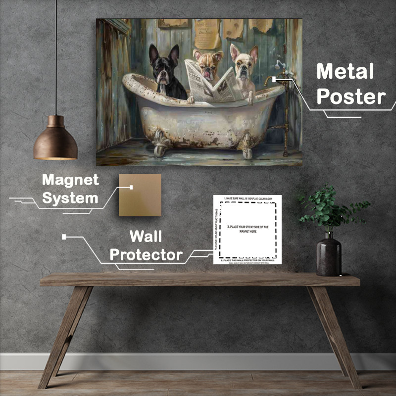 Buy Metal Poster : (Pugs in the bathtub reading news)