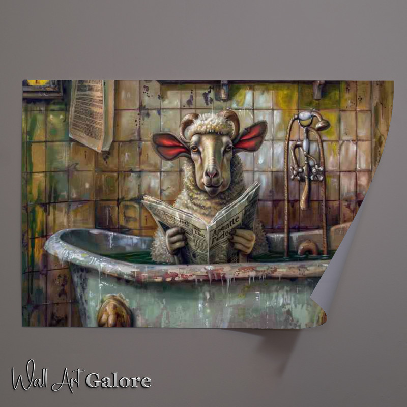 Buy Unframed Poster : (Sheep in a old bath tub surreal)