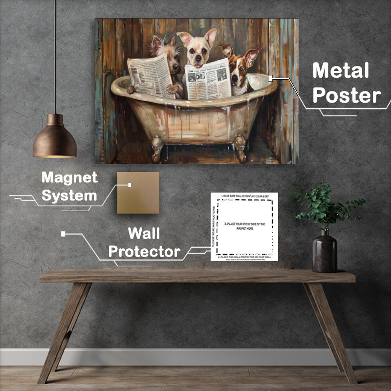 Buy Metal Poster : (Trio of dogs in the old style bath tub surreal)