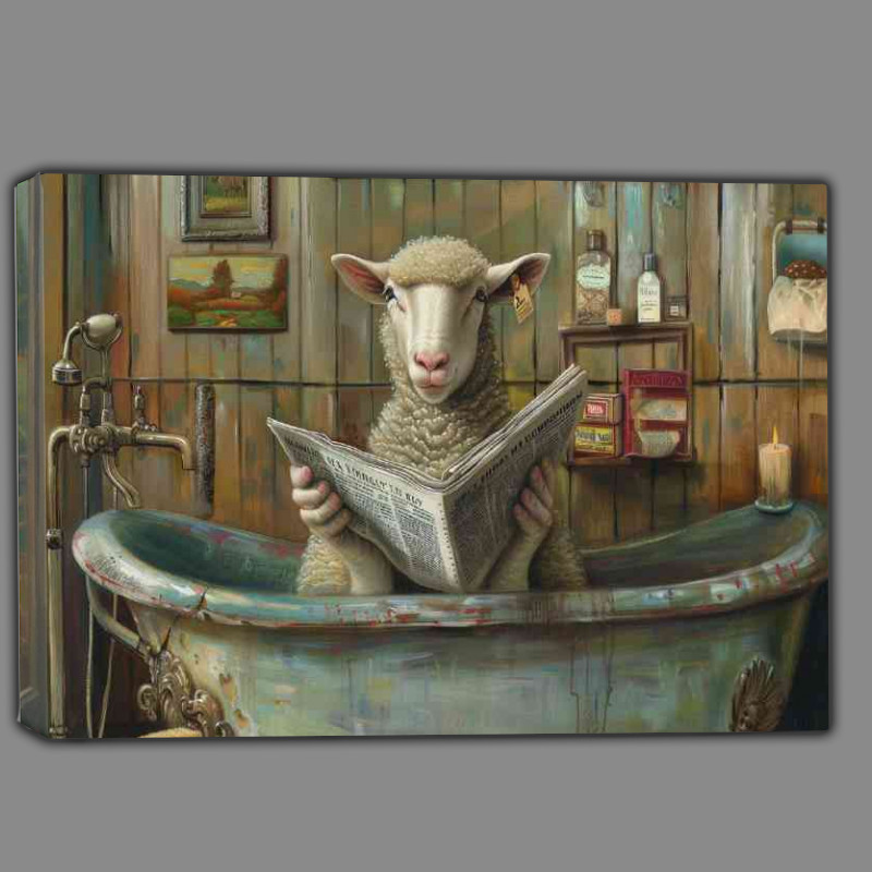 Buy Canvas : (White sheep reading a newspaper surreal)