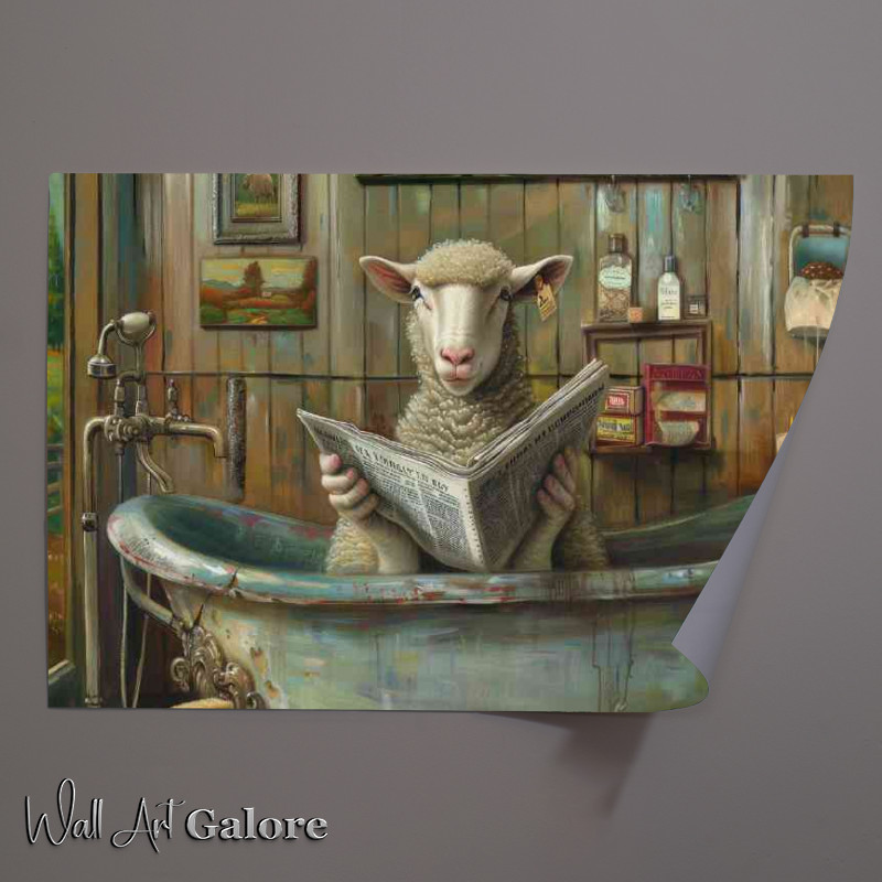 Buy Unframed Poster : (White sheep reading a newspaper surreal)