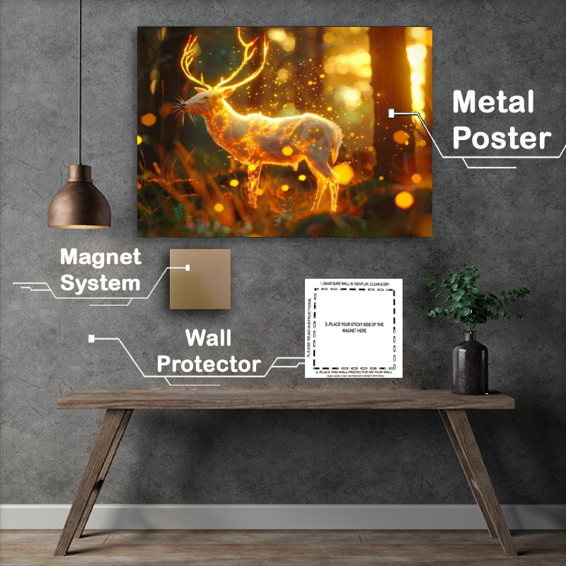 Buy Metal Poster : (Fantasy glowing deer in yellow forest)