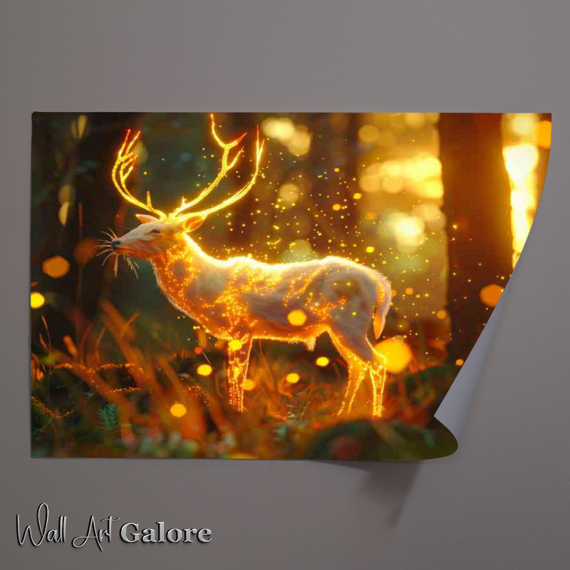 Buy Unframed Poster : (Fantasy glowing deer in yellow forest)