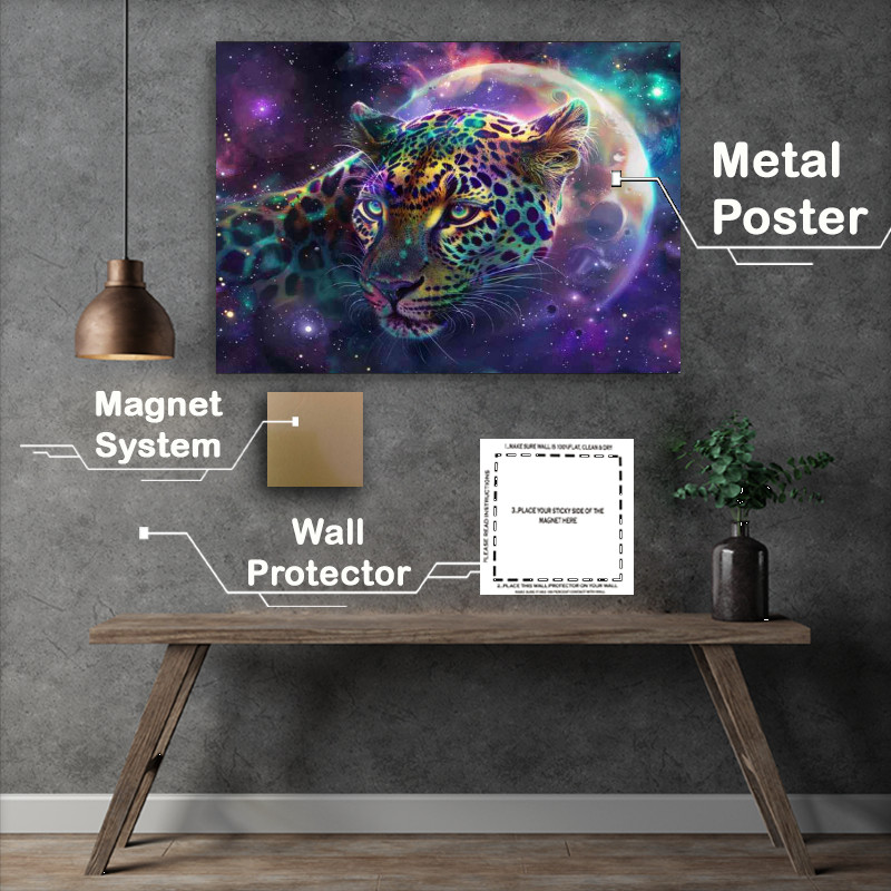 Buy Metal Poster : (Leopard with big eyes and moon in background)