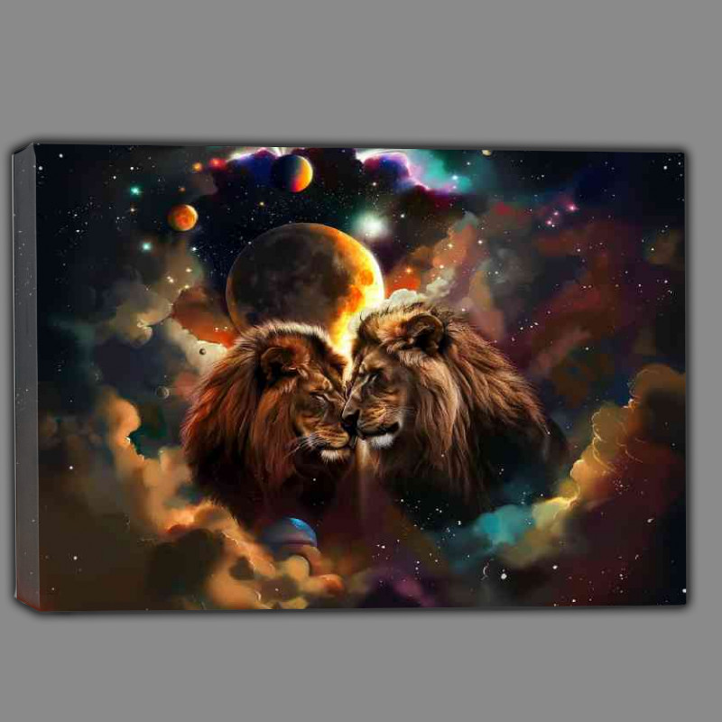 Buy Canvas : (Lions in love with planets around them)