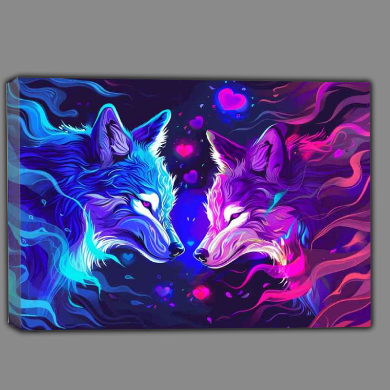 Buy Canvas : (Neon wolfs facing with waves flowing)