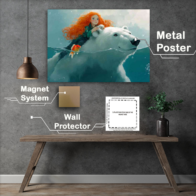 Buy Metal Poster : (Ocean polar bear and red haired girl)