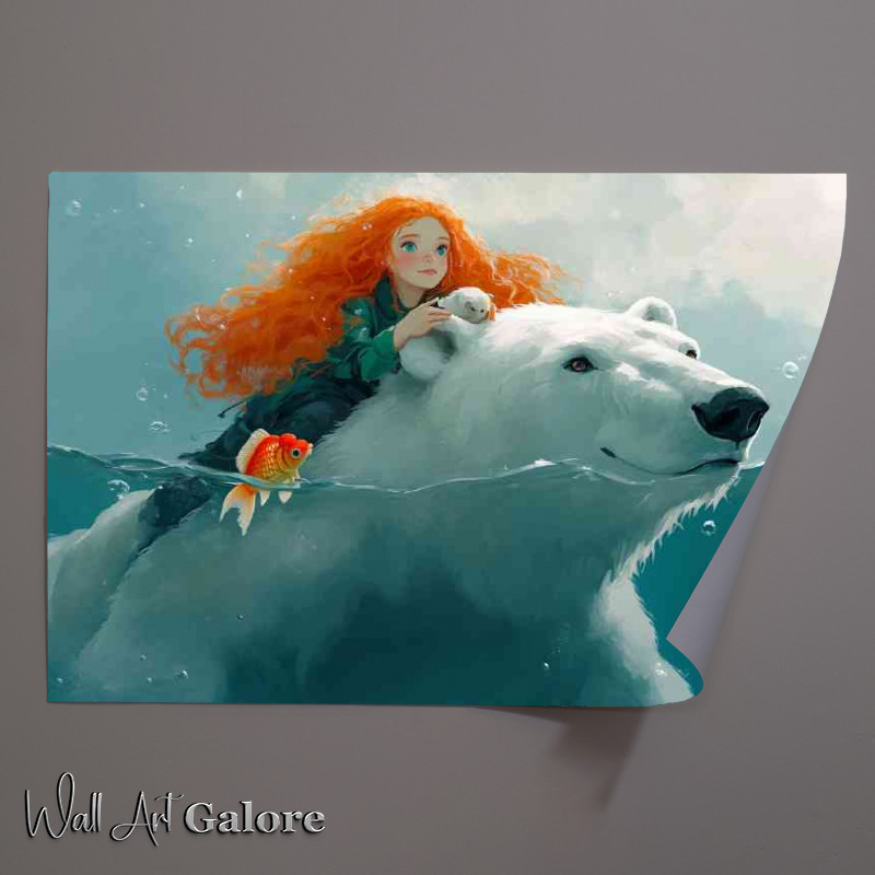 Buy Unframed Poster : (Ocean polar bear and red haired girl)