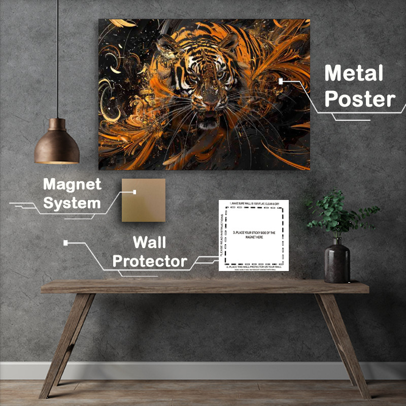 Buy Metal Poster : (Orange and black tiger art form)
