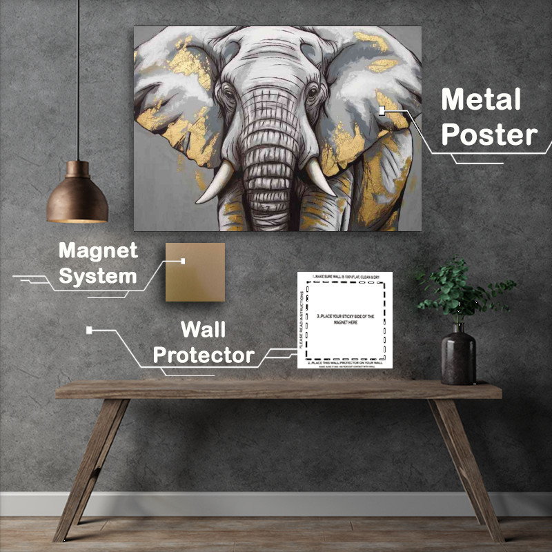 Buy Metal Poster : (The artistic elephant in gold and grey)
