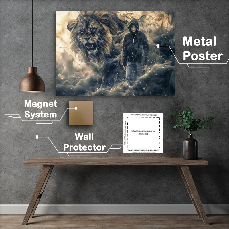 Buy Metal Poster : (The black hoodie and majestic lion)