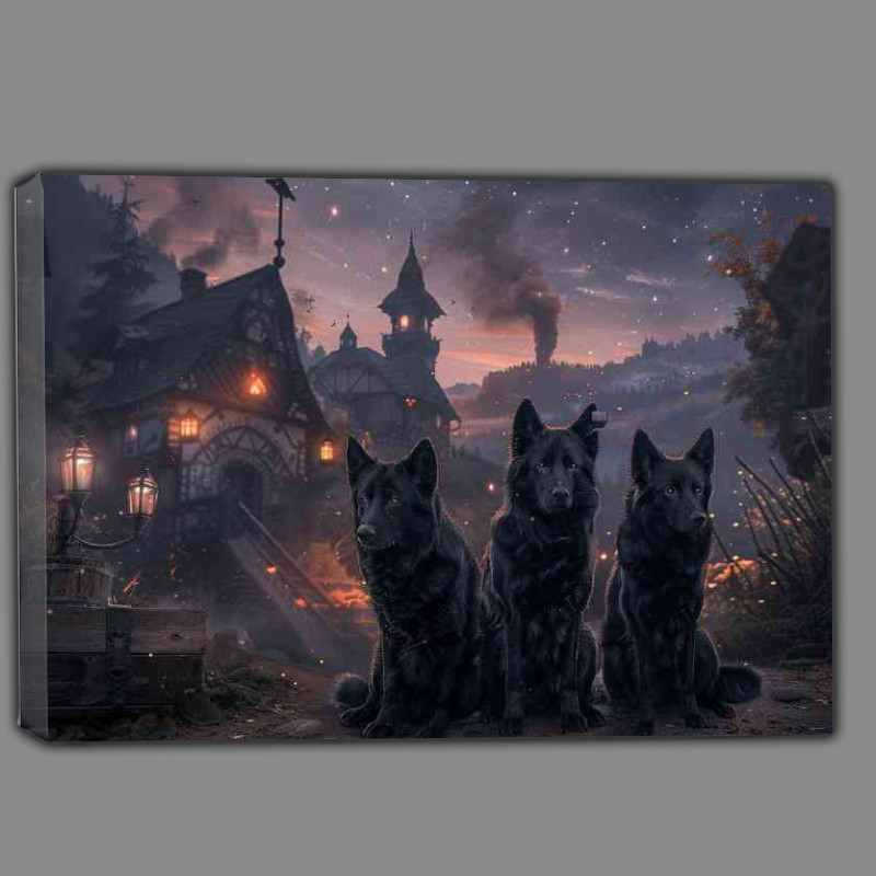 Buy Canvas : (Wolf like dogs in the village)