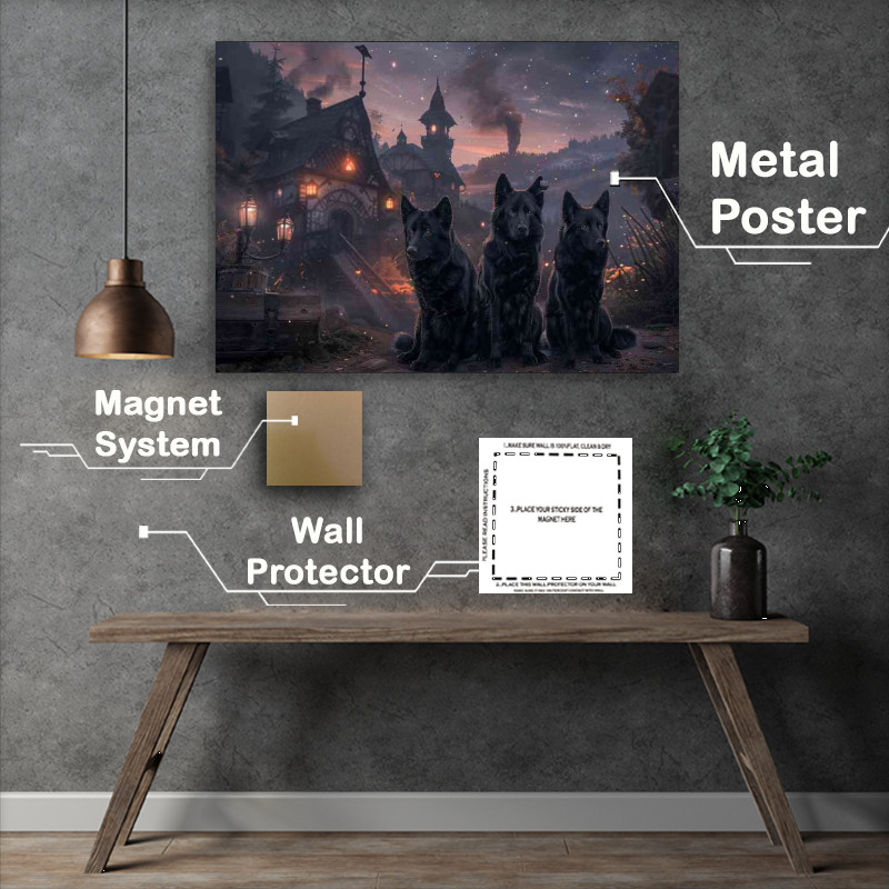 Buy Metal Poster : (Wolf like dogs in the village)