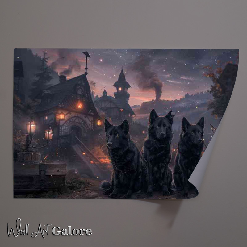 Buy Unframed Poster : (Wolf like dogs in the village)
