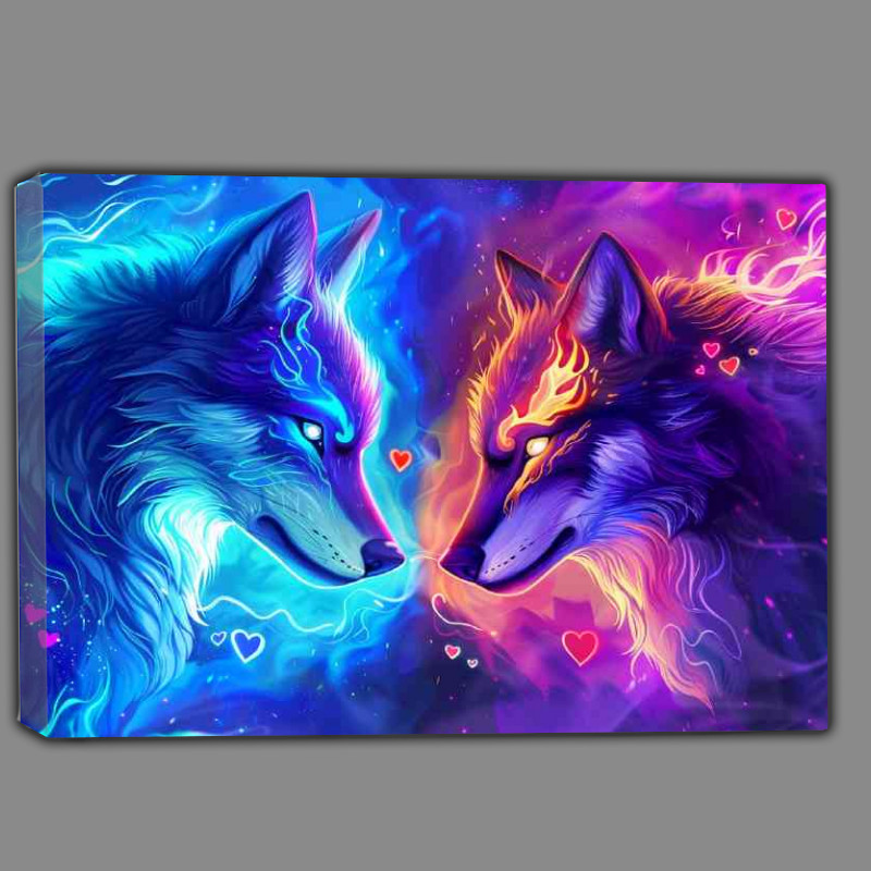 Buy Canvas : (two wolfs neon colours facing eachother)