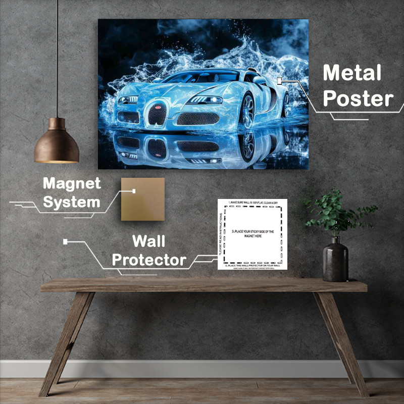 Buy Metal Poster : (Bugatti Veyron in the style of blue ice)