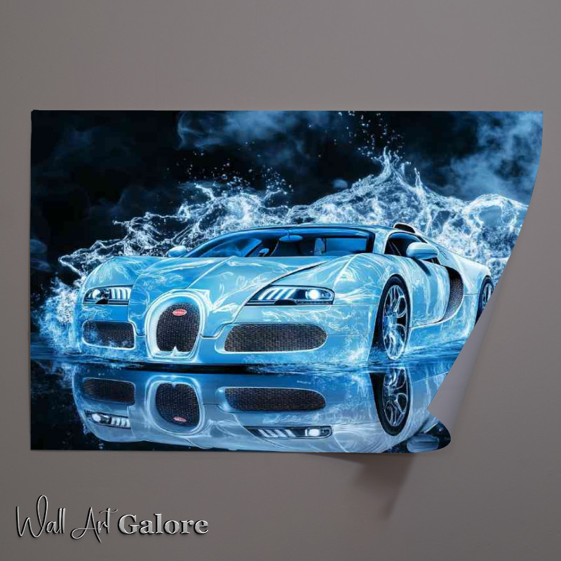 Buy Unframed Poster : (Bugatti Veyron in the style of blue ice)