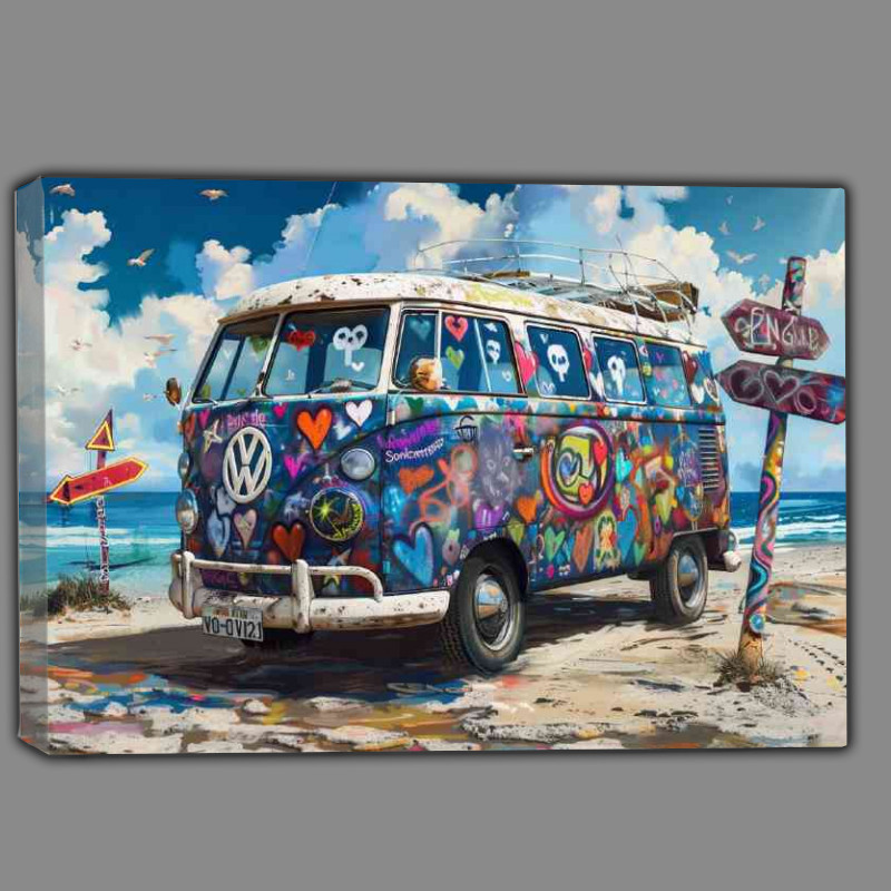 Buy Canvas : (Classic hippie van covered in colorful graffiti)