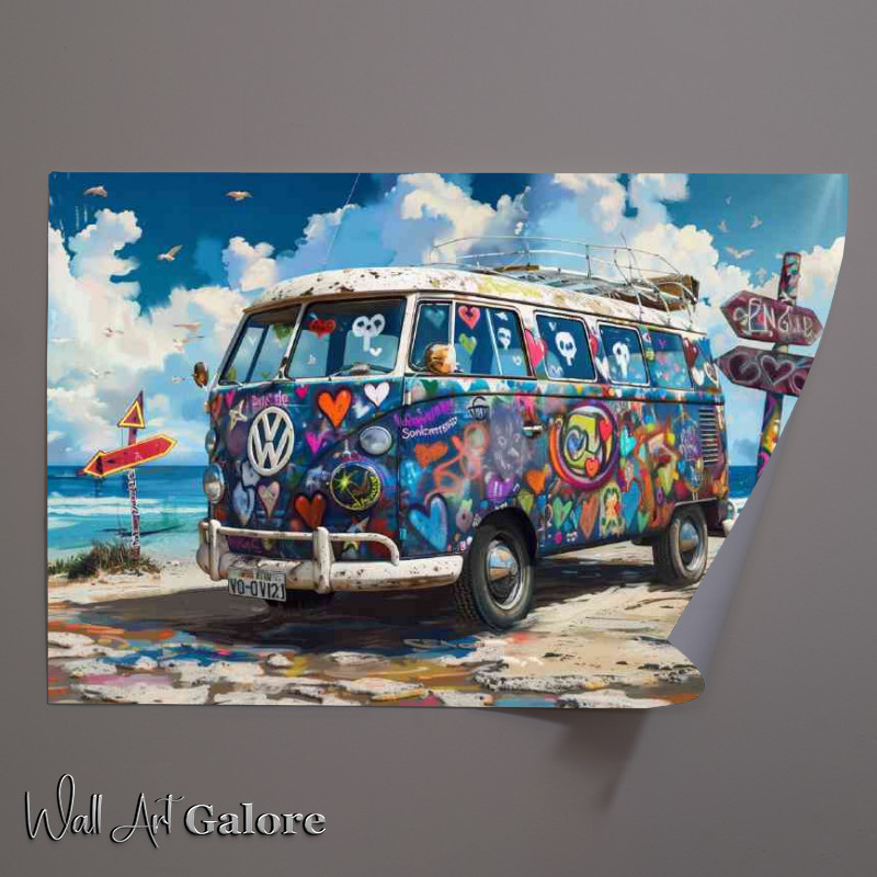 Buy Unframed Poster : (Classic hippie van covered in colorful graffiti)