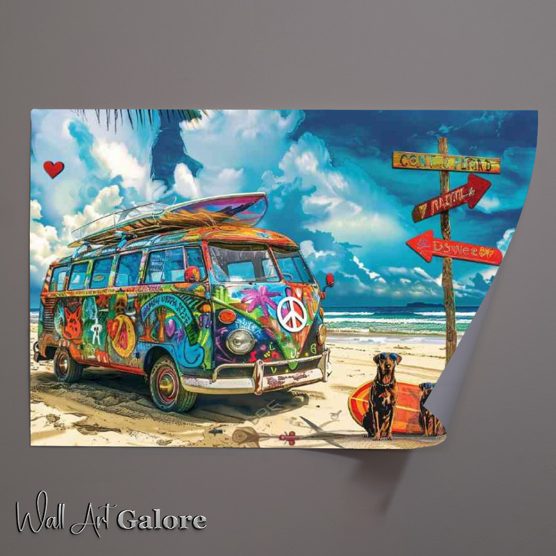 Buy Unframed Poster : (Colorful van covered in graffiti art and peace sign)