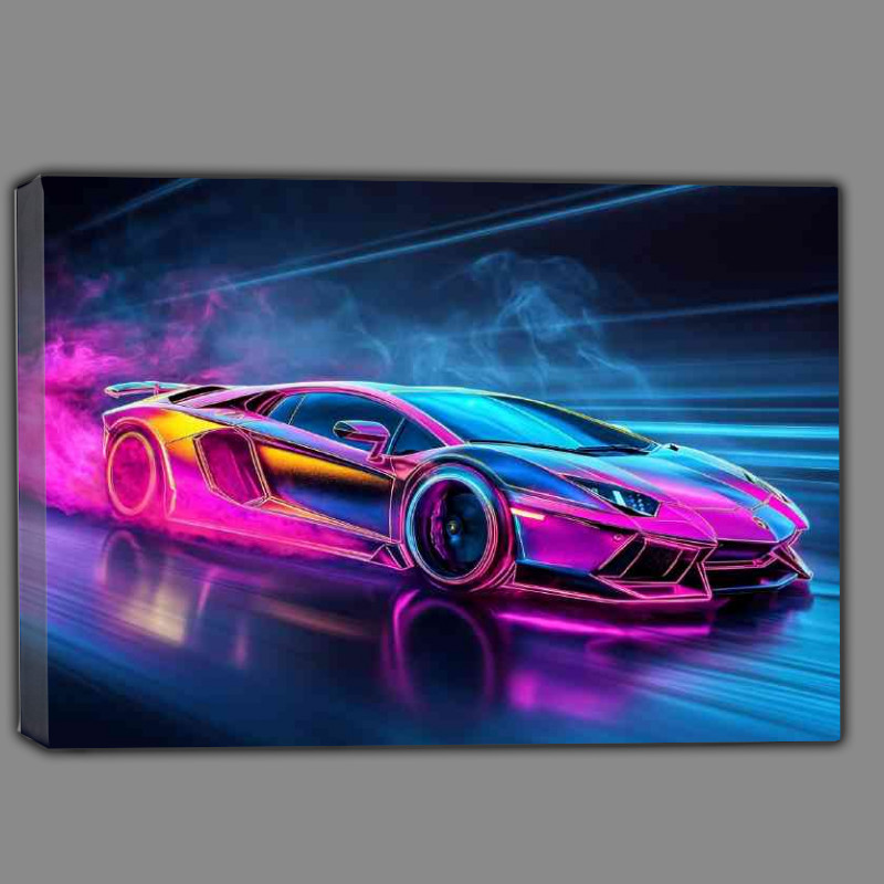 Buy Canvas : (Lamborghini Aventador in neon colors with smoke)