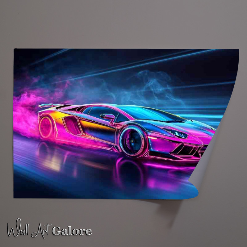 Buy Unframed Poster : (Lamborghini Aventador in neon colors with smoke)