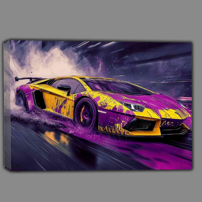 Buy Canvas : (Lamborghini Aventador in yellow splashed purple)