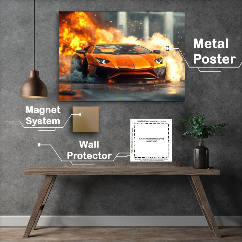 Buy Metal Poster : (Lamborghini Aventador smoke coming out of the tyres)