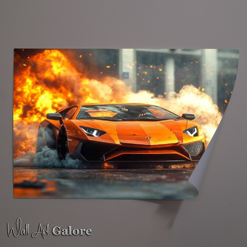 Buy Unframed Poster : (Lamborghini Aventador smoke coming out of the tyres)