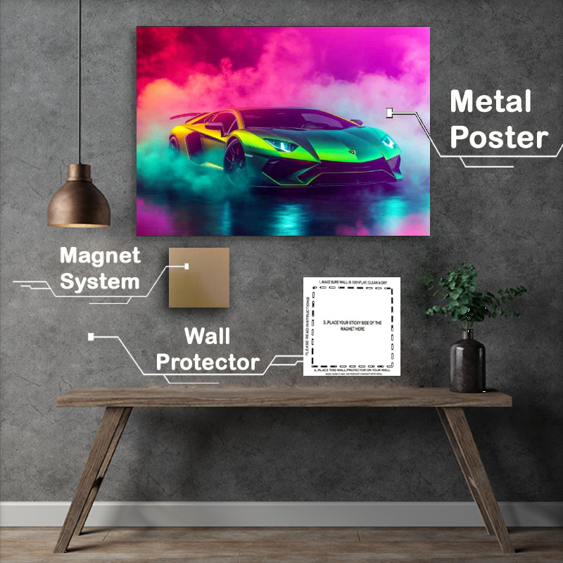 Buy Metal Poster : (Lamborghini Aventador super green with smoke)