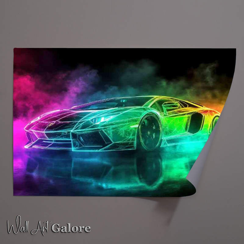 Buy Unframed Poster : (Lamborghini Aventador with neon tron style)