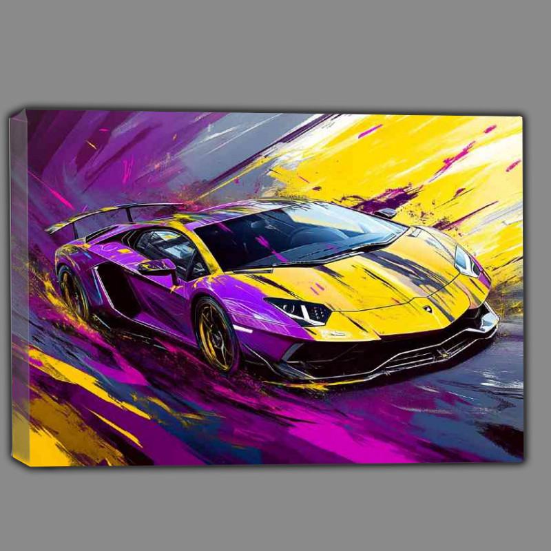 Buy Canvas : (Lamborghini in the style of yellow and purple paint)