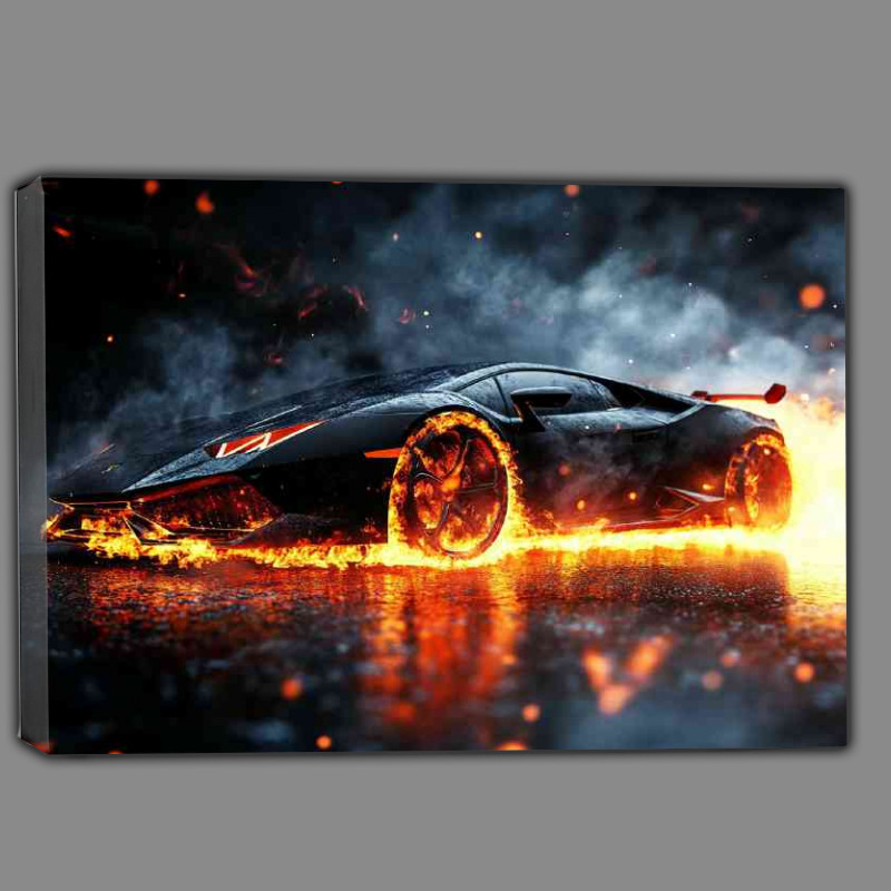 Buy Canvas : (Lamborghini with smoke and fire in black)