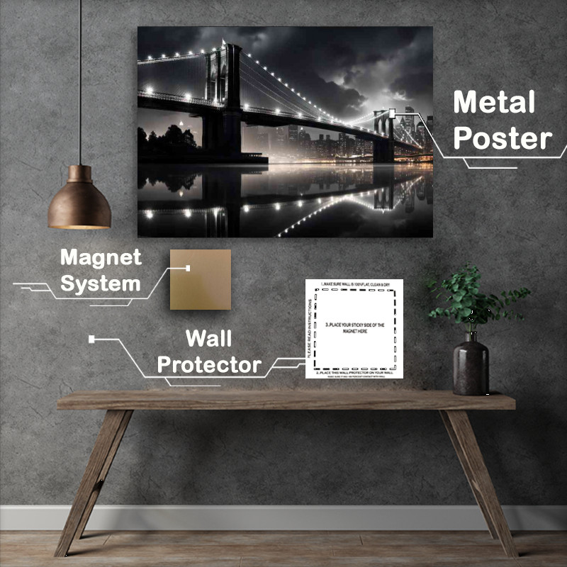 Buy Metal Poster : (Beautiful lights on the brooklyn bridge)