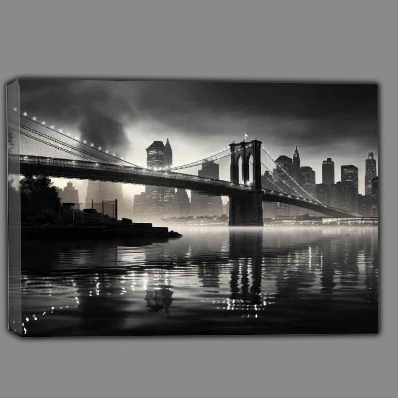 Buy Canvas : (Black and white photo of the brooklyn bridge city)