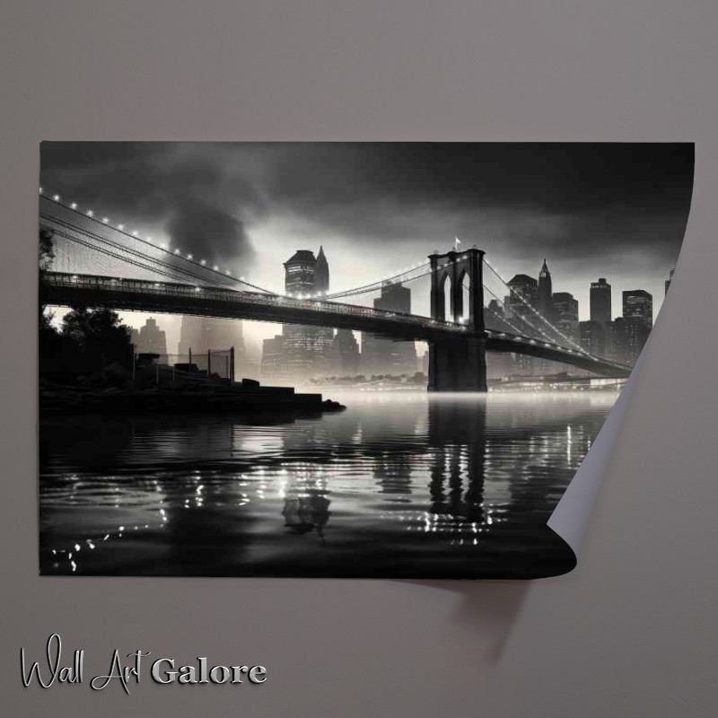 Buy Unframed Poster : (Black and white photo of the brooklyn bridge city)