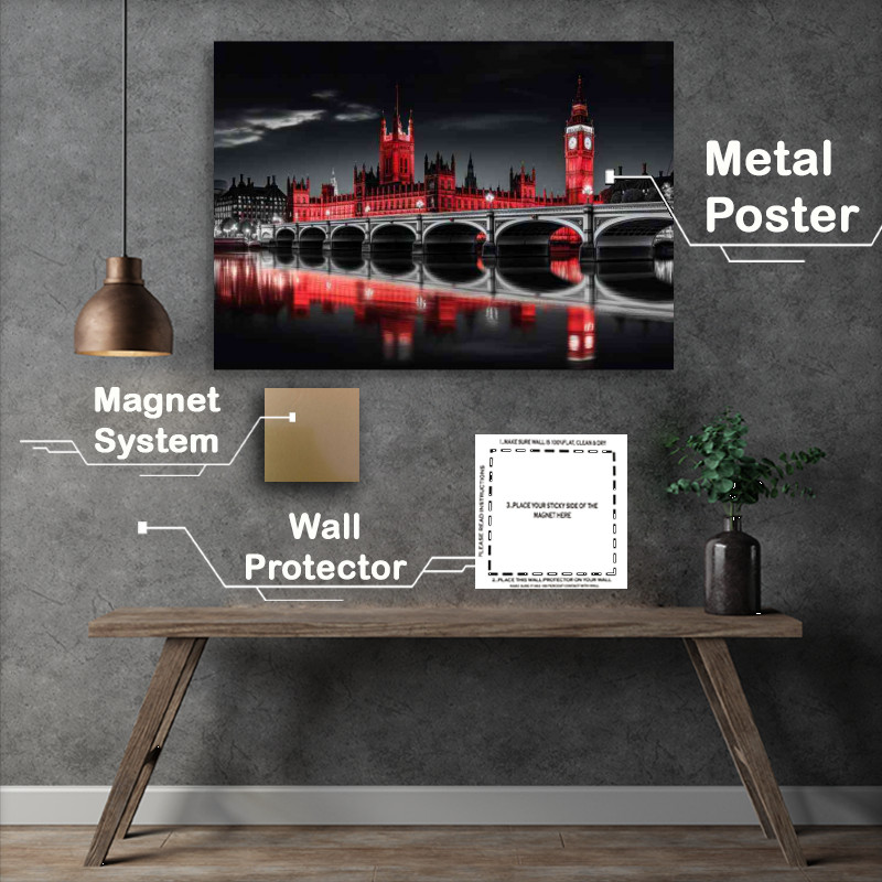 Buy Metal Poster : (Black white and red London city)
